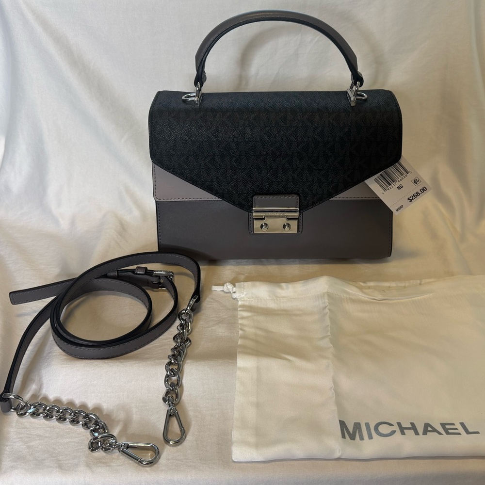 Michael Kors Black and Gray Satchel with Chain Strap